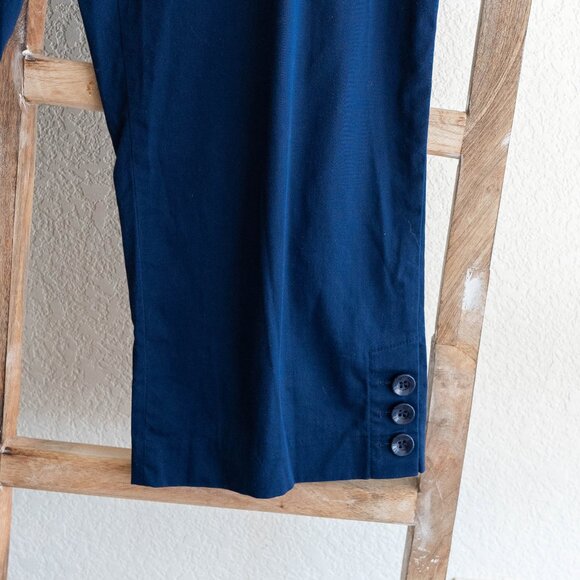 Style & Co Pants Size 12 Navy Blue Cropped Button Hem Capris Sailor Chic - Picture 4 of 5